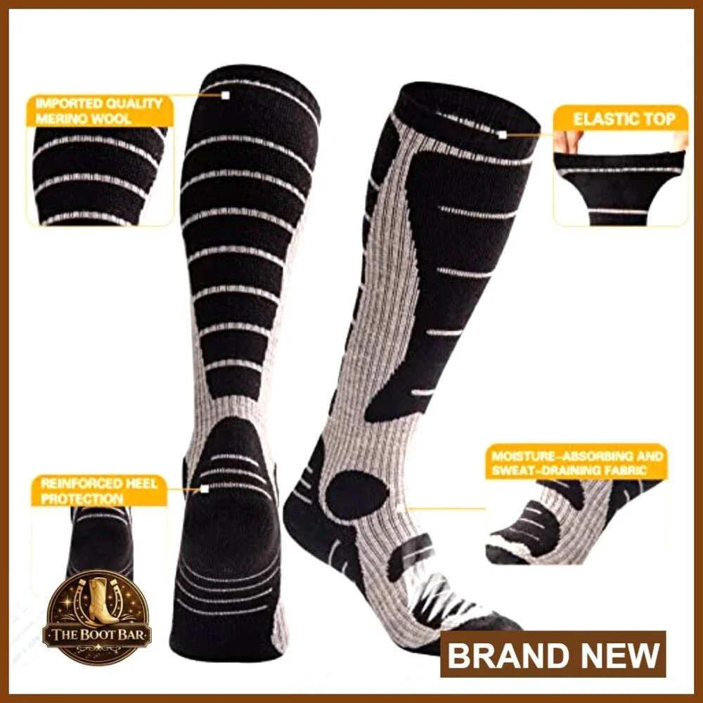 Merino Wool Thermal Ski Socks Knee High Winter Snowboarding 2 Pairs